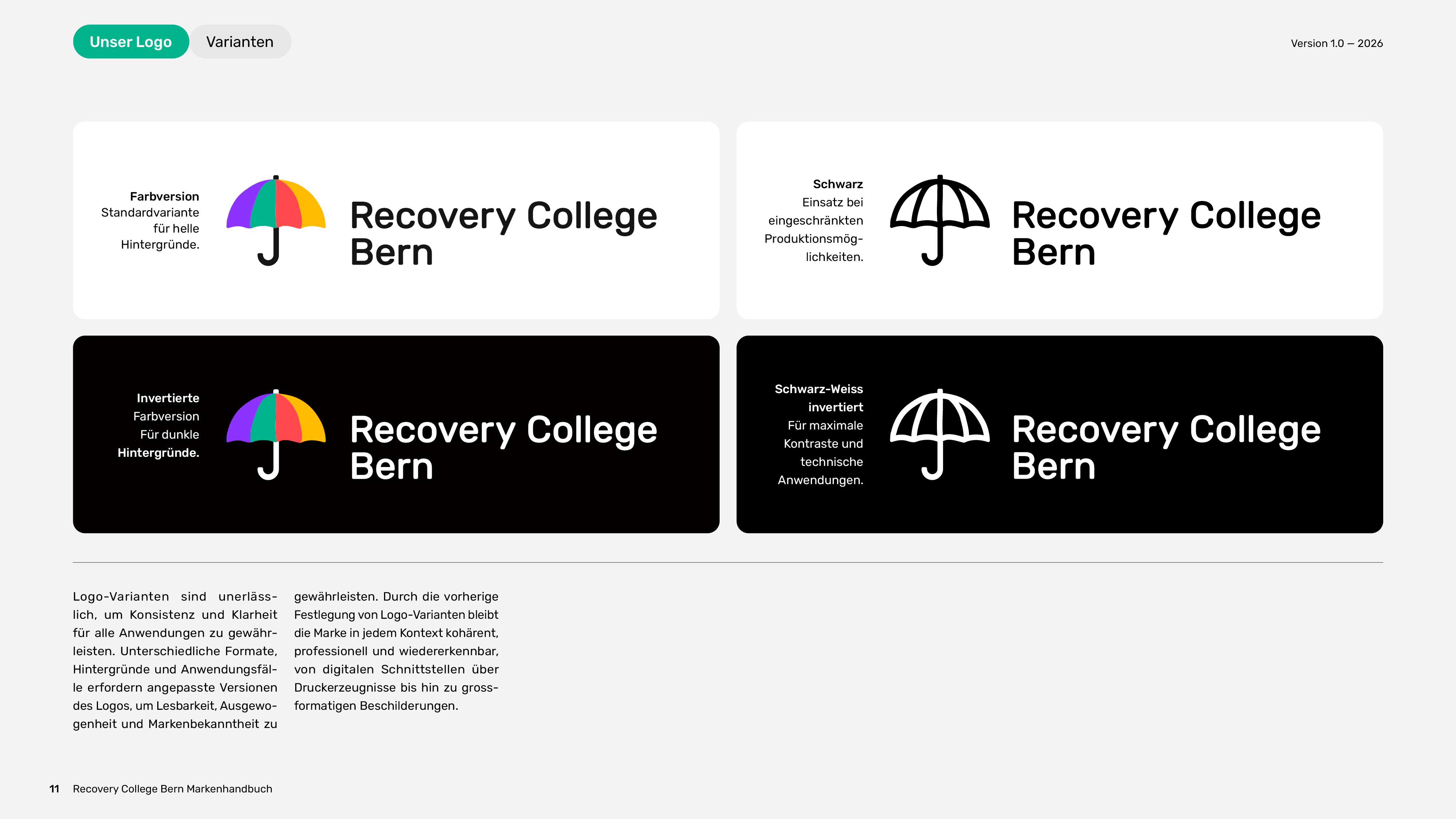 Brand-Manual des Recovery College Bern, Seite 1