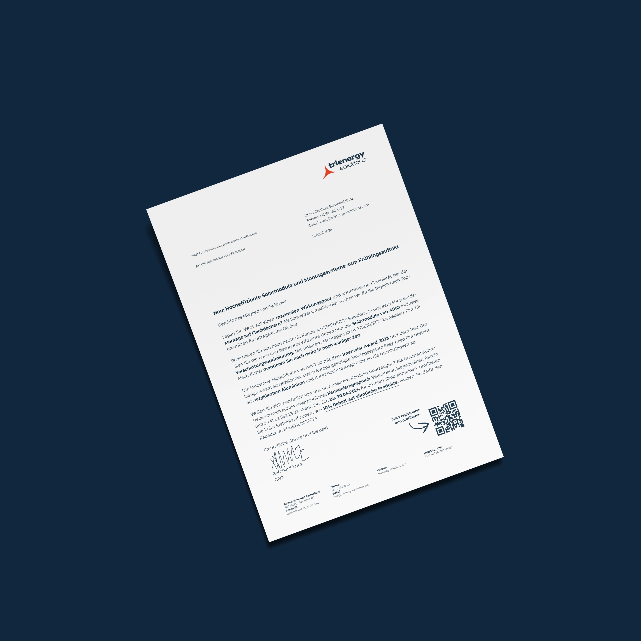 Werbebrief der Trienergy Solutions AG im Hochformat