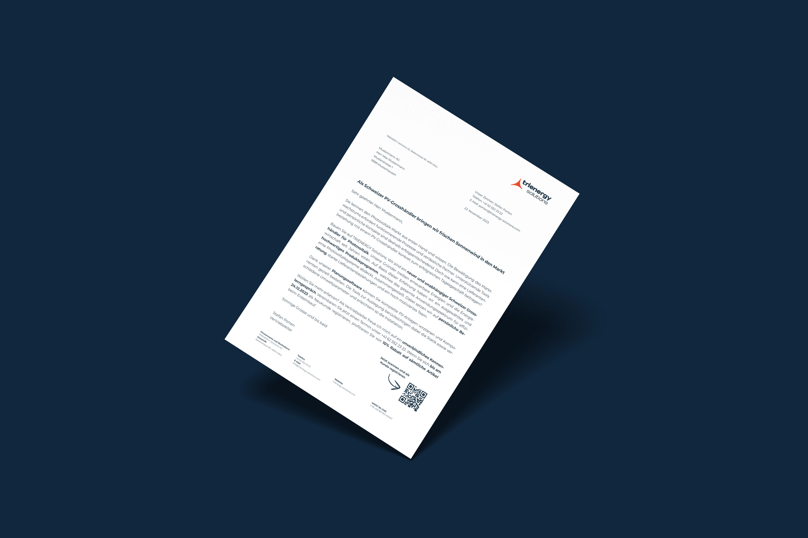 Werbebrief der Trienergy Solutions AG, schräg fotografiert