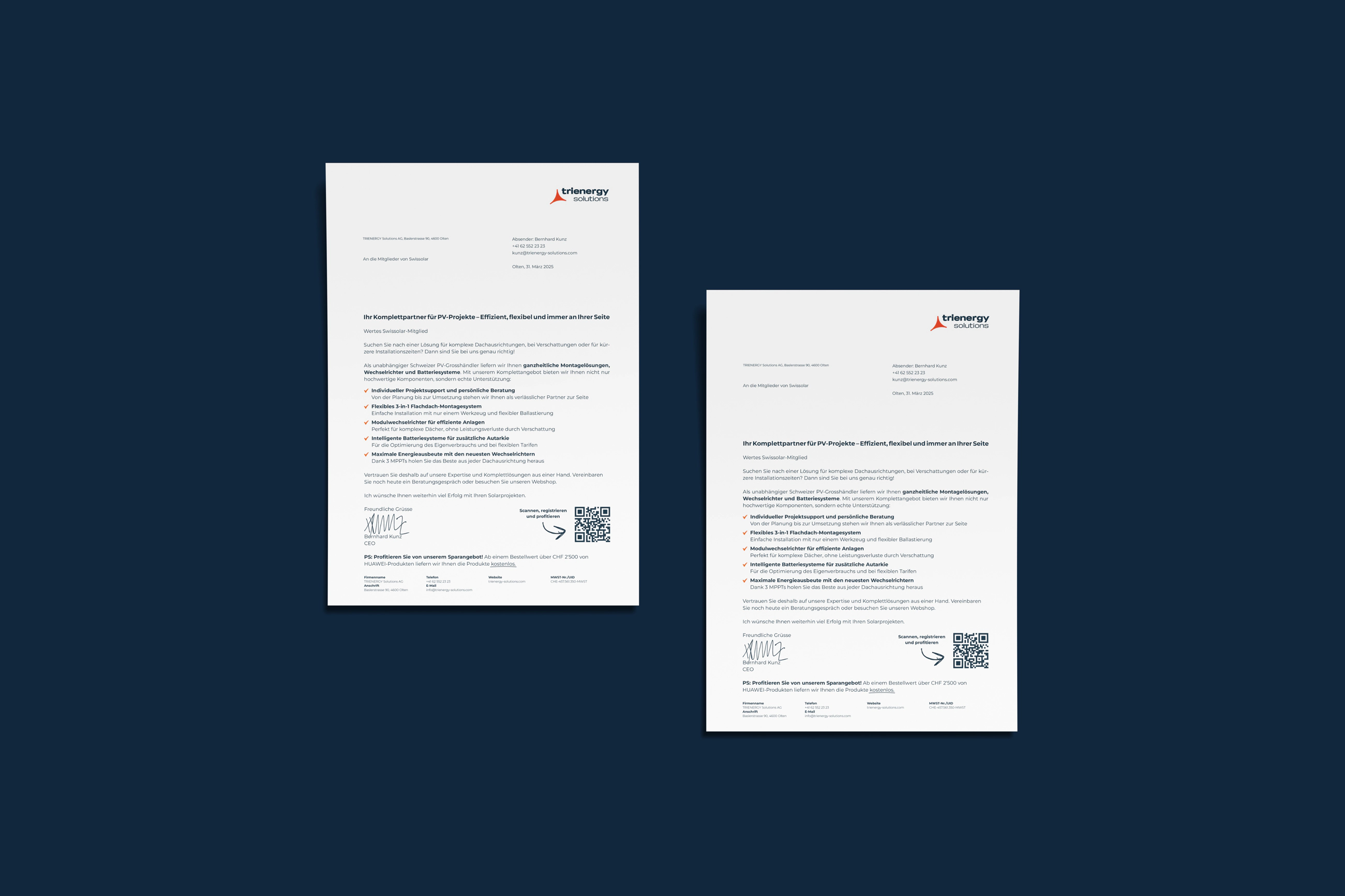 Zwei Werbebriefe der Trienergy Solutions AG nebeneinander