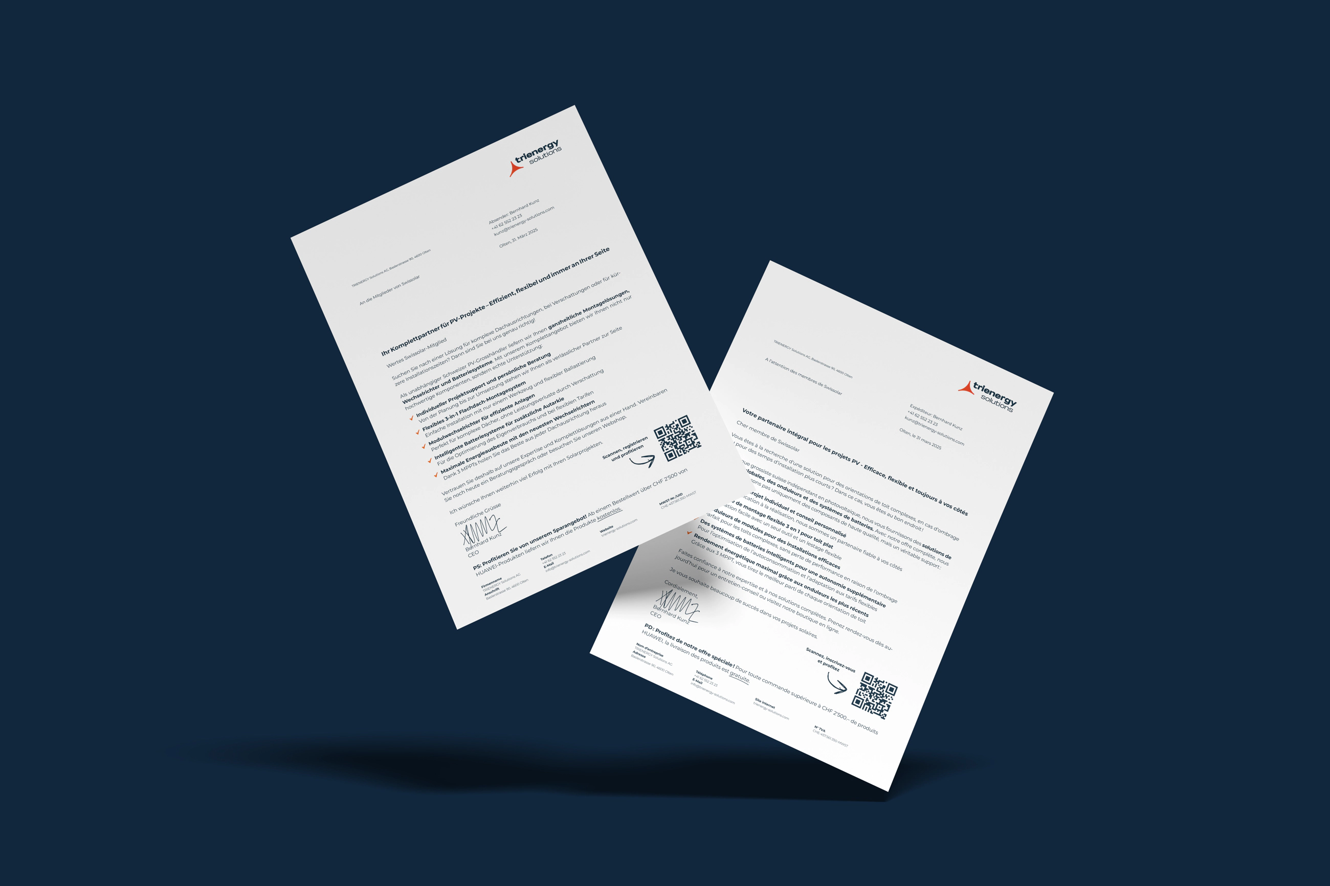 Zwei schwebende Werbebriefe der Trienergy Solutions AG