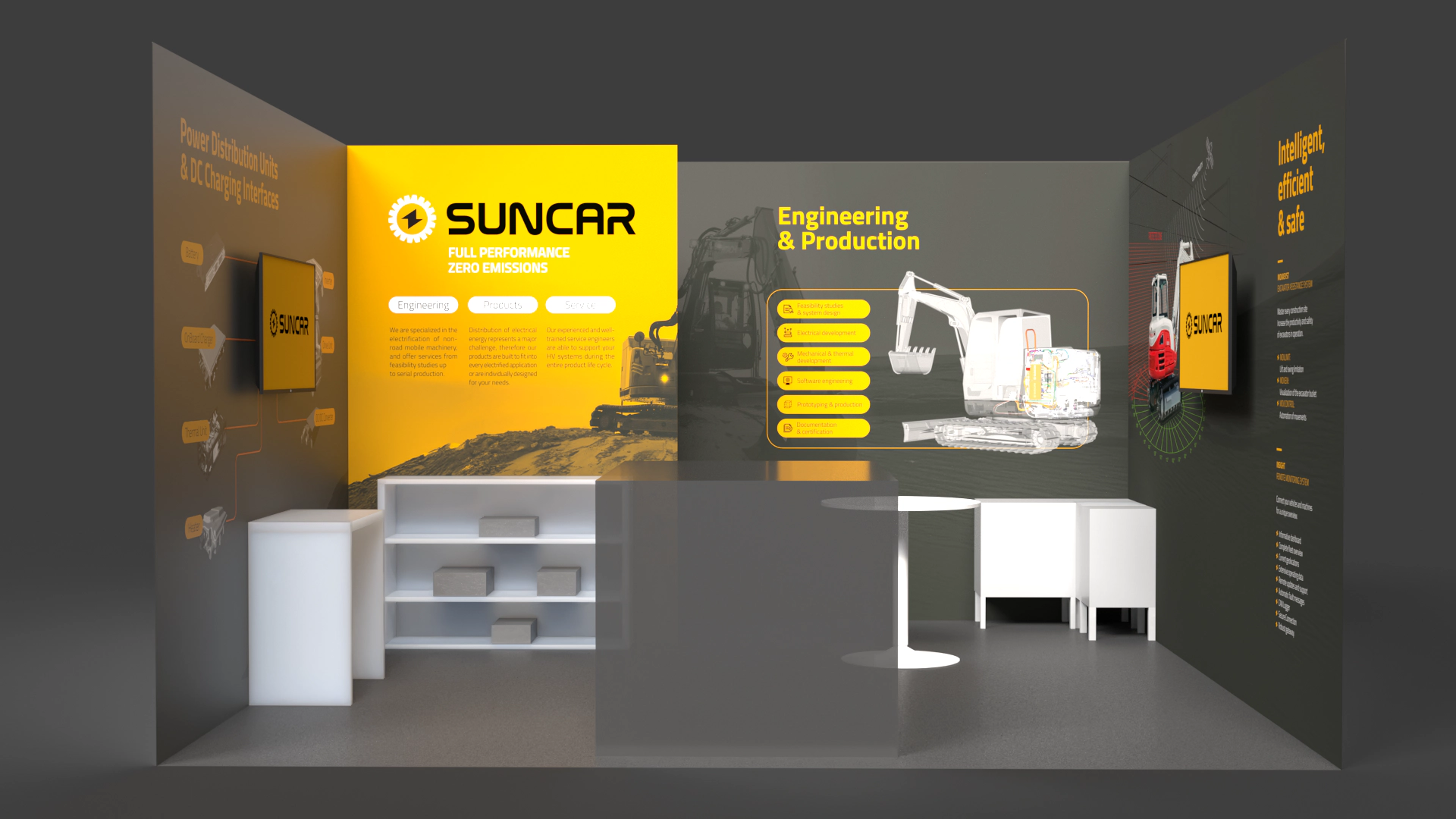 3D-Rendering des Messestands mit Blick auf die Mitte