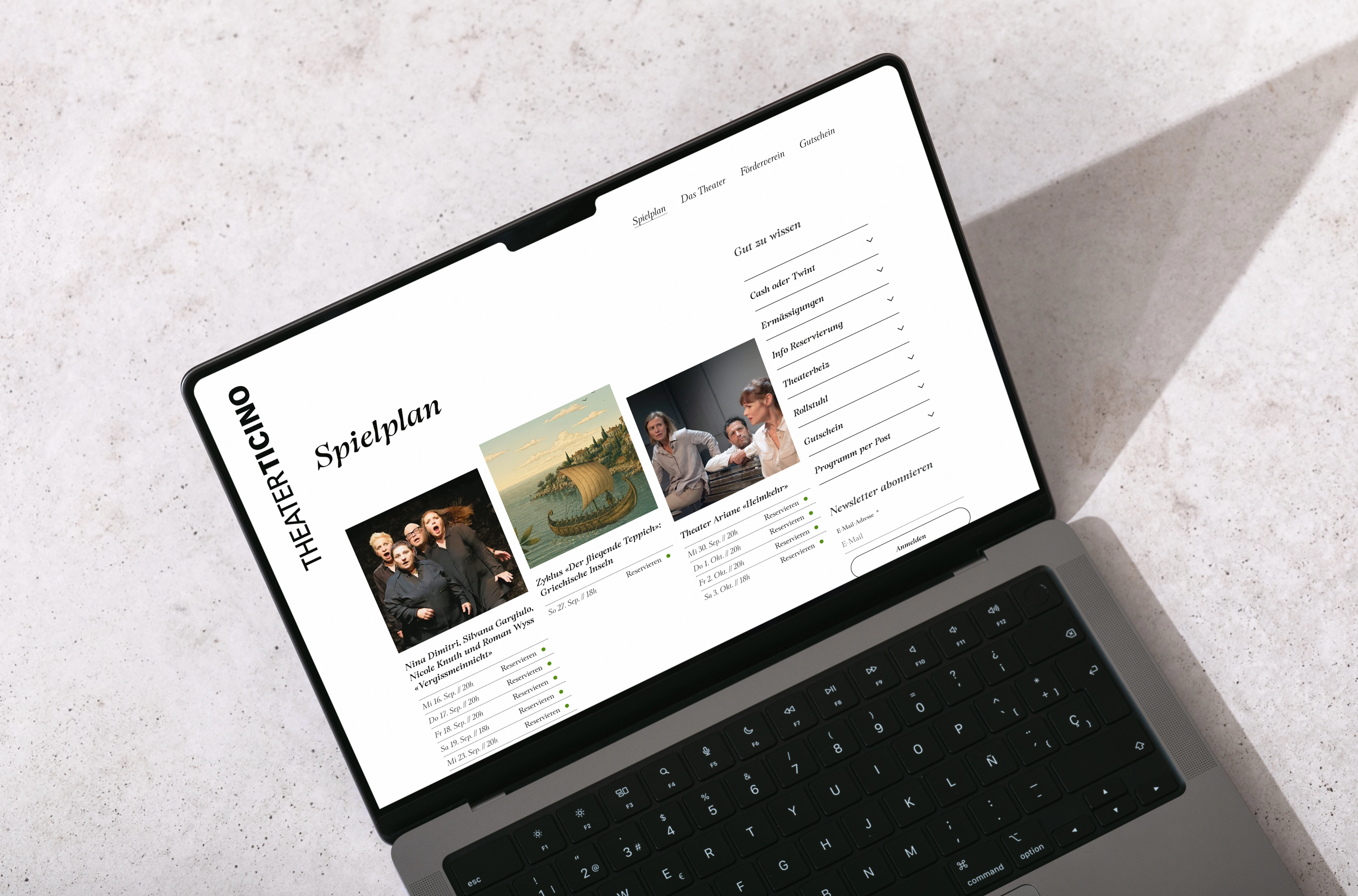 Spielplan der Website auf einem Laptop