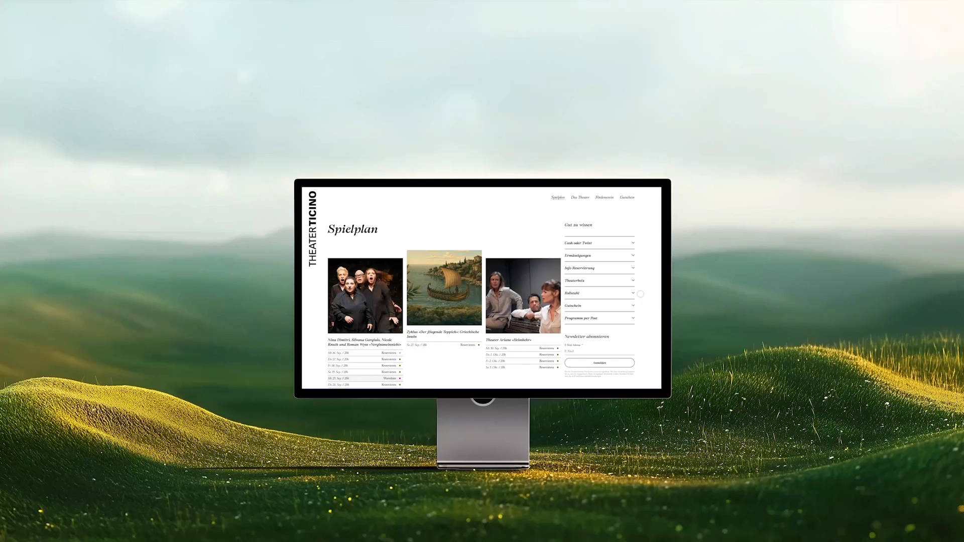 Website des Theater Ticino auf einem Monitor